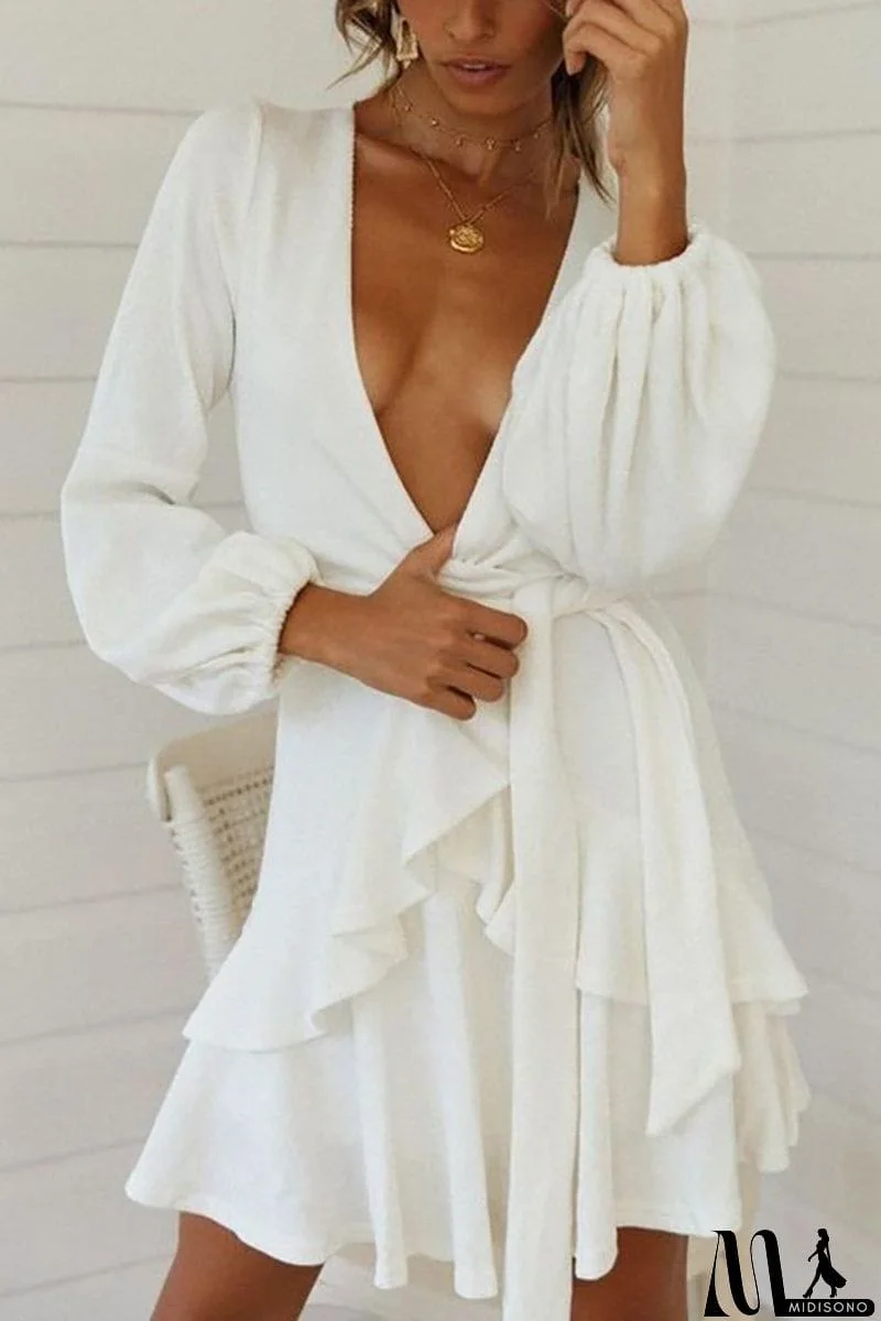 MidiSono - Long Sleeve Ruffle Wrap Knit Dress