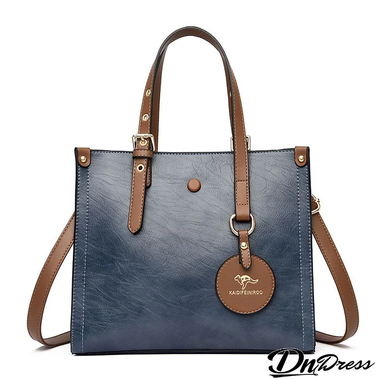 Women Casual Pendant Design Solid Color Large Capacity PU Handle Bag