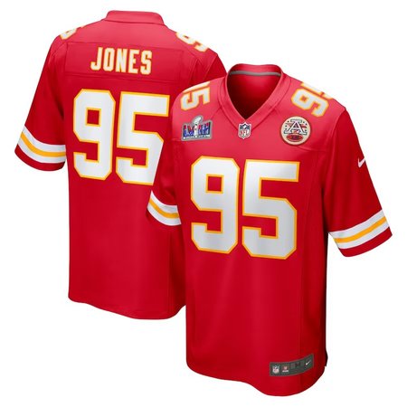 Men's Kansas City Chiefs #95 Chris Jones  Red Super Bowl LVIII Game Jersey