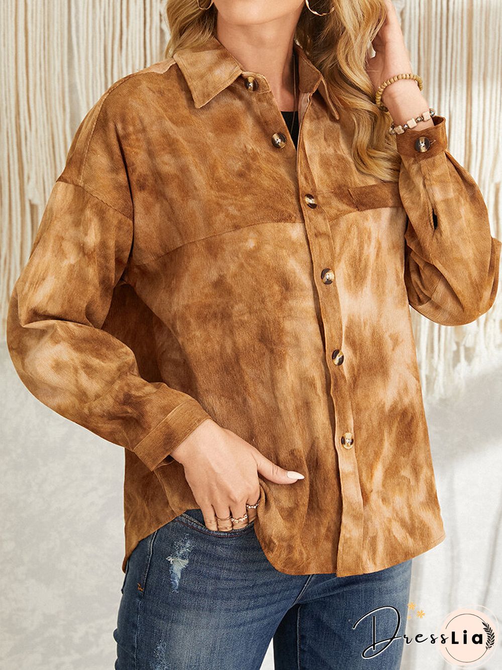 Tie Dye Corduroy Button Long Sleeve Lapel Jacket