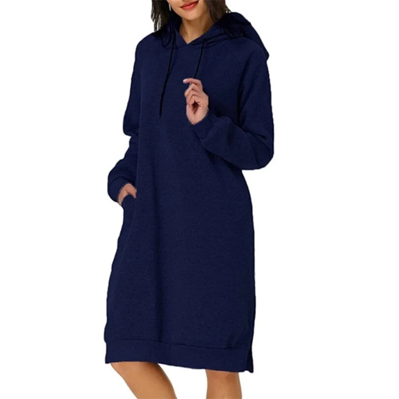 CUHAKCI Sweatshirt Dress Women Hoodies Pocket Ladies Long Sleeve Autumn Hooded Pullover Oversized Sweatshirt Loose Casual Dress