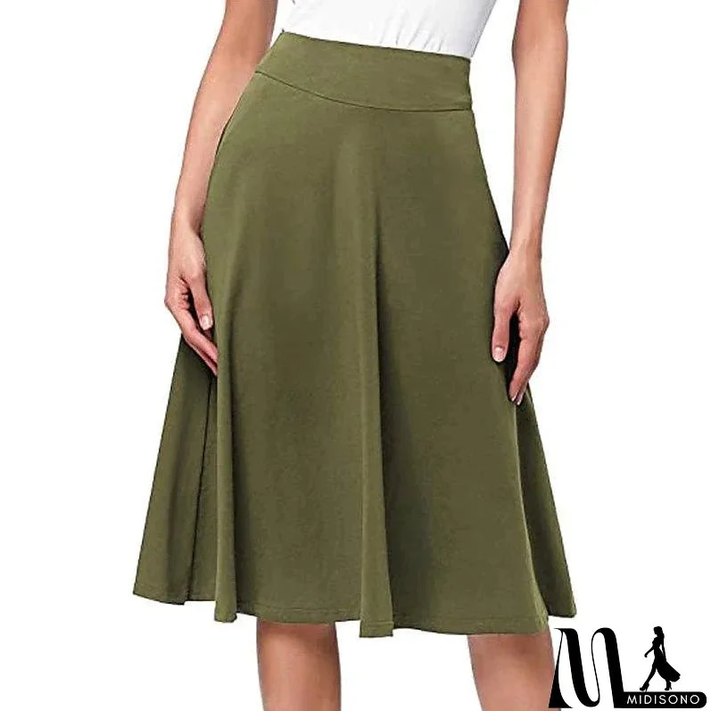 Women's Swing Work Skirts Midi Black Yellow Light Green Wine Skirts Knitting Elegant Office / Career S M L