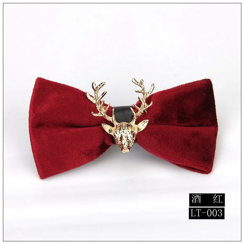 High end Fashion Men's Gold Velvet Bowtie Christmas Metal Elk Head Wedding Luxury Bow Ties Trendy Collar Jewelry Gifts for Men
