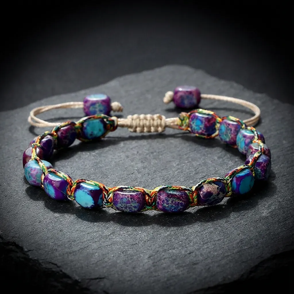The Imperial Horizon: Handwoven Imperial Jasper Braided Bracelet Twilight Violet Mix