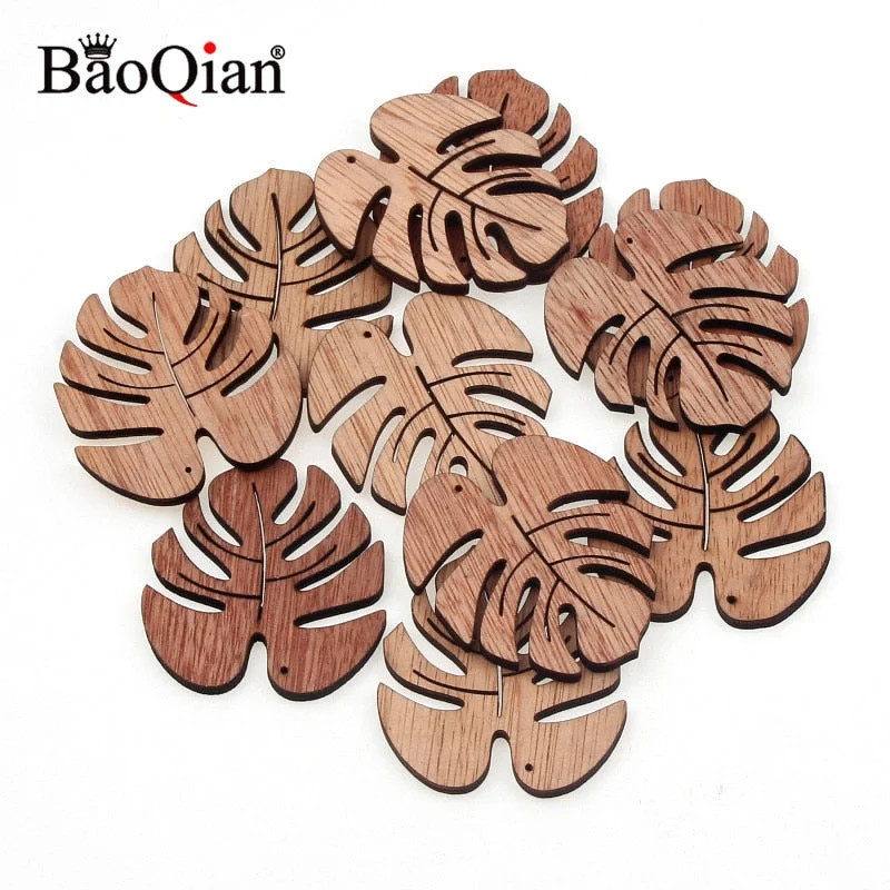 45x49mm Home Decoration Art Christmas 12Pcs Wooden Coffee Cartoon Leaves Creative DIY Embellishments Wood Ornament Cutouts Craft