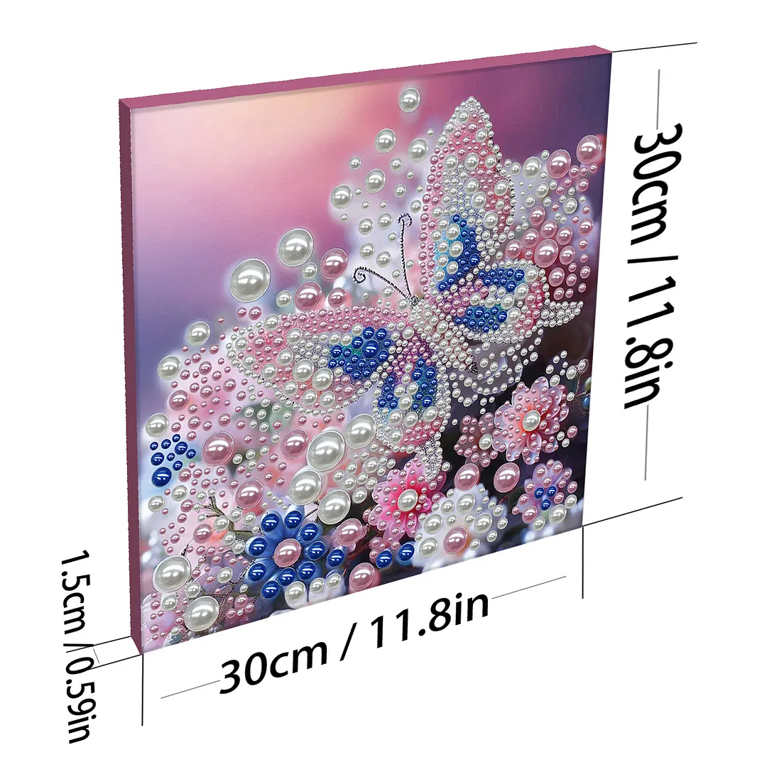 Pink Butterfly - DIY Pearl Diamond Art Kit With Frame 30*30cm