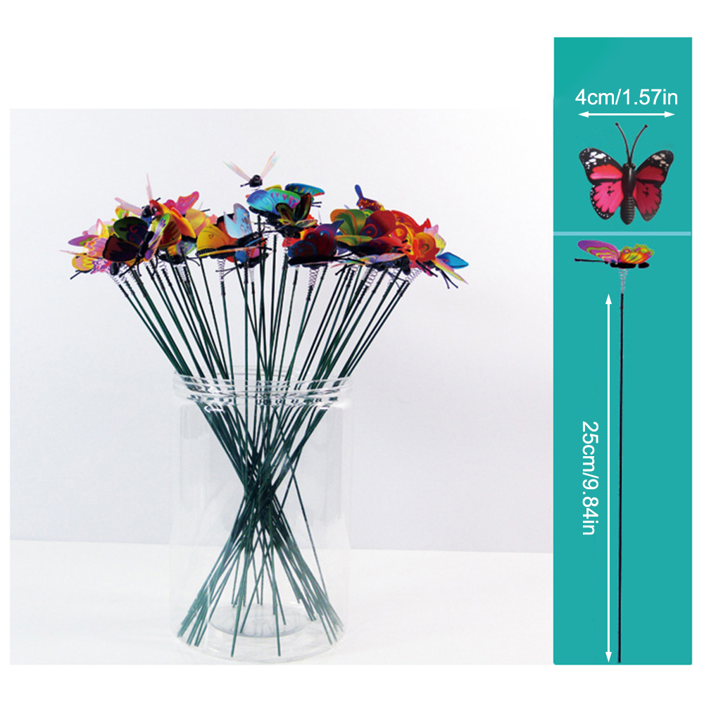Tegooe 50PCS Colorful Simulation Butterfly Stakes - Outdoor Garden Plant Decoration