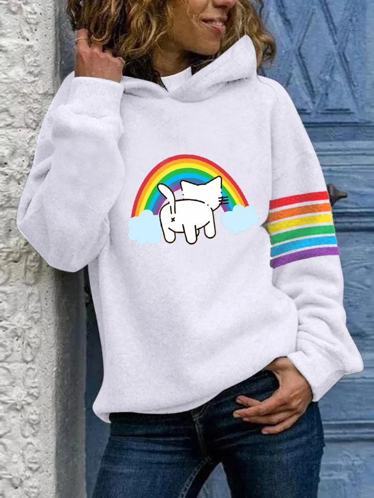 Wearshes Cat Butt With Rainbow Clouds Hooded Sweatshirt