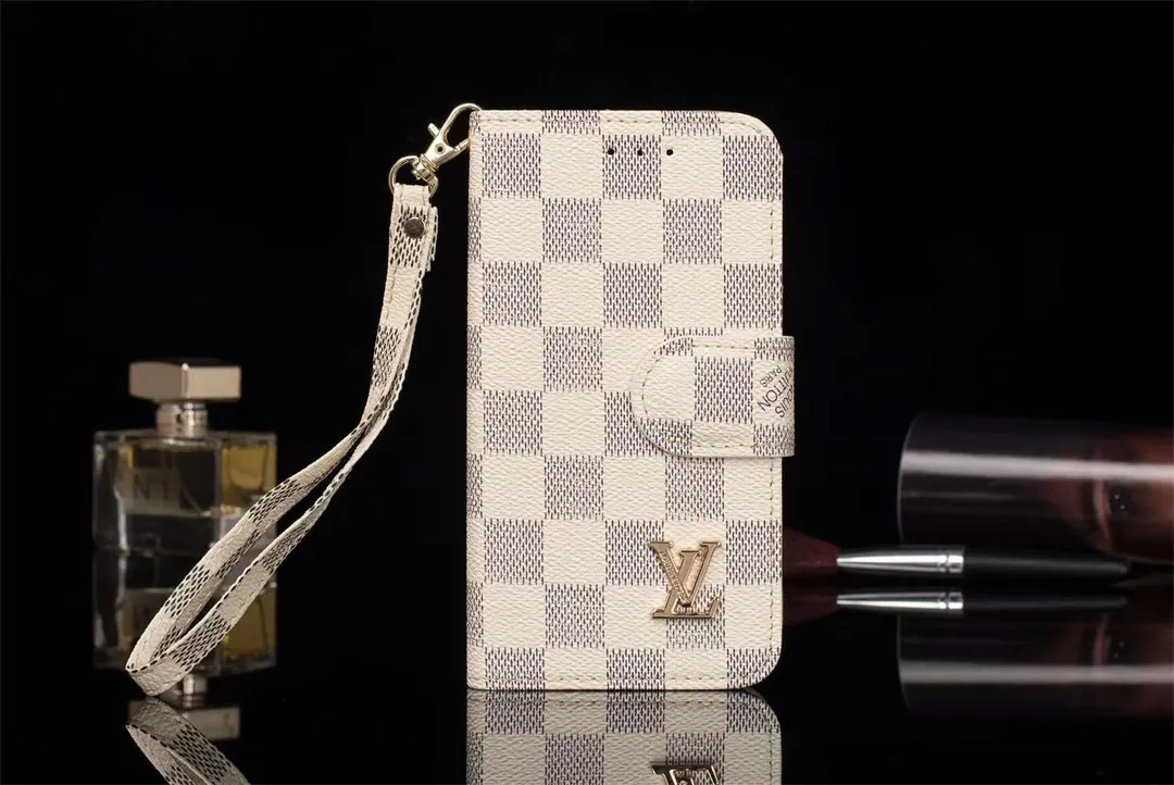 LV Monogram Canvas Wallet Apple iPhone Case Samsung Galaxy Checkerboard Canvas Holster