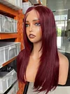 Glueless 5x5 lace closure wig straight burgundy color Pre-plucked transparent lace 20inch 180%density  Premium raw hair