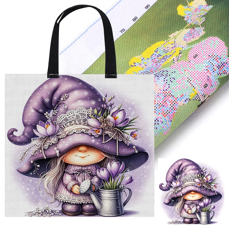 11CT Print Violet Gnome Cross Stitch Canvas Bag Embroidery Kit for Kids Adults gbfke