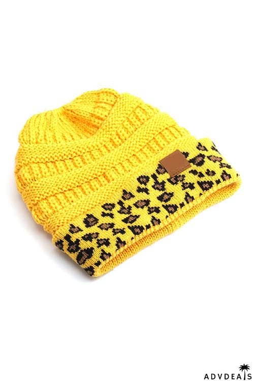 Animal Print Messy Bun Beanie