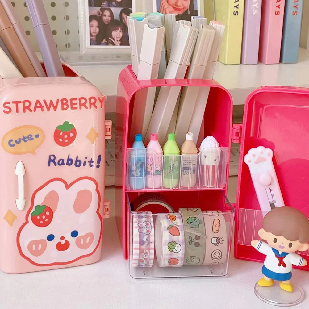 Refrigerator Shape Pen Holder Pencil Pot Storage Holder Desk Tidy (Rose)