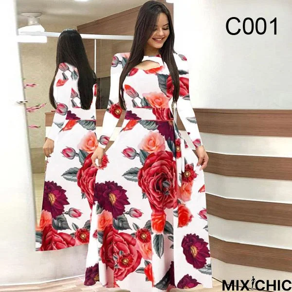 Color Blocking Flower Hip Wrap Dress Short Sleeved Dress Black Dresses