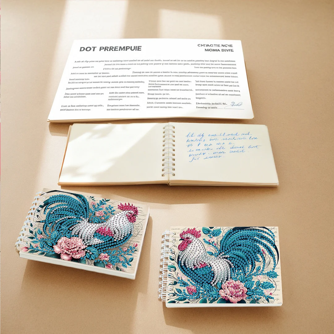 2 Pack Rooster DIY Diamond Art Spiral Notebook Kit 80Pages No Lines for Adults