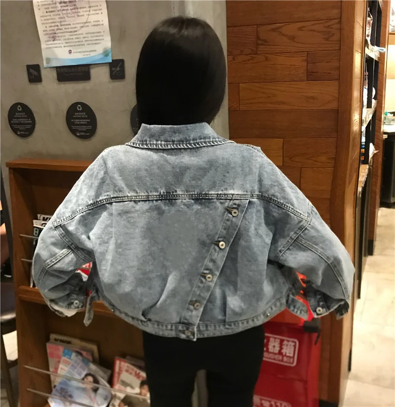 Woherb 2020 Spring And Autumn New Back Open Fork Diagonal Buckle Loose Short Denim Jacket Women's College Wind Jacket Jacket-Outfit Ideas