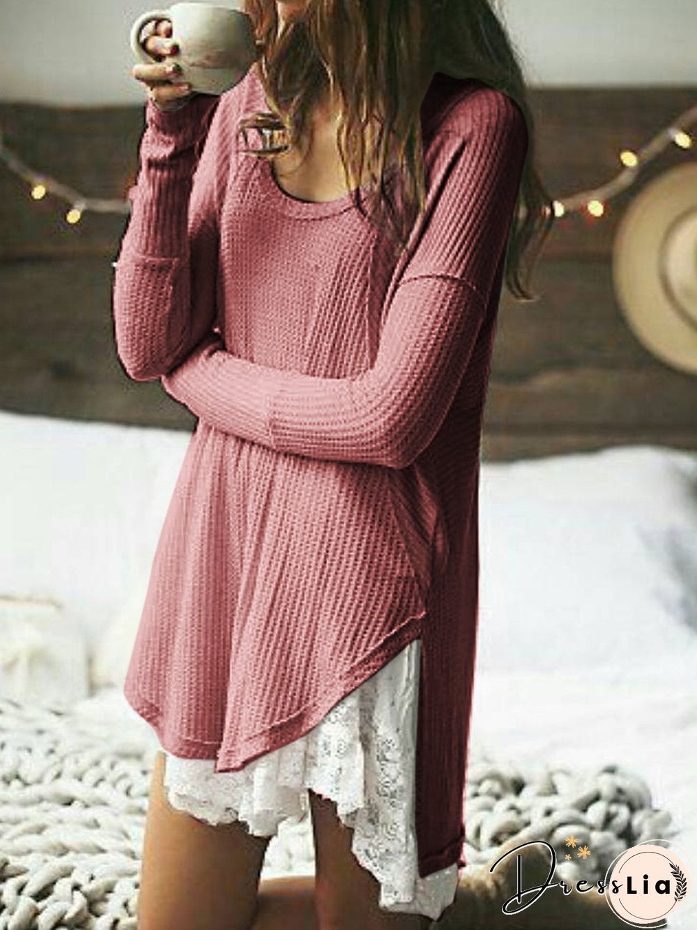 Long Sleeve Paneled Crew Neck Sweater