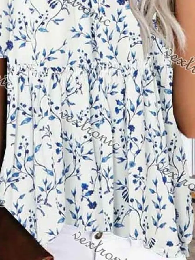 Women Short Sleeve Scoop Neck Floral Printed Top