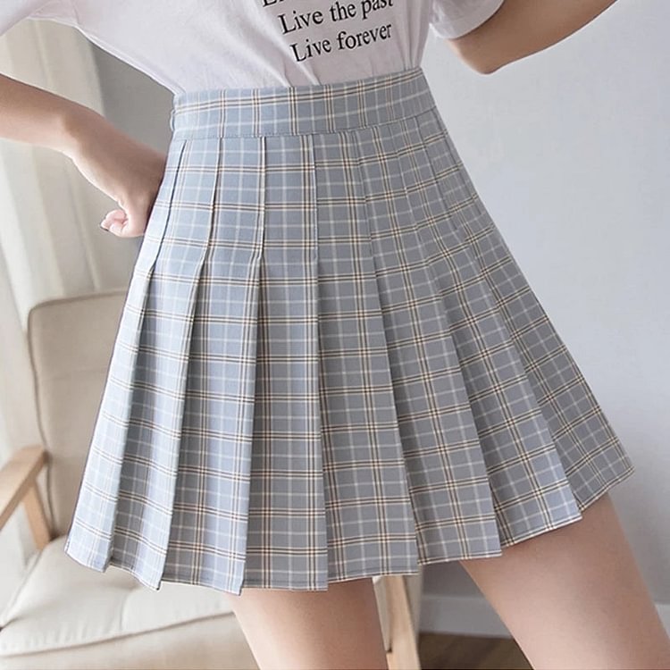 High Waist Plaid Pleated Skirt