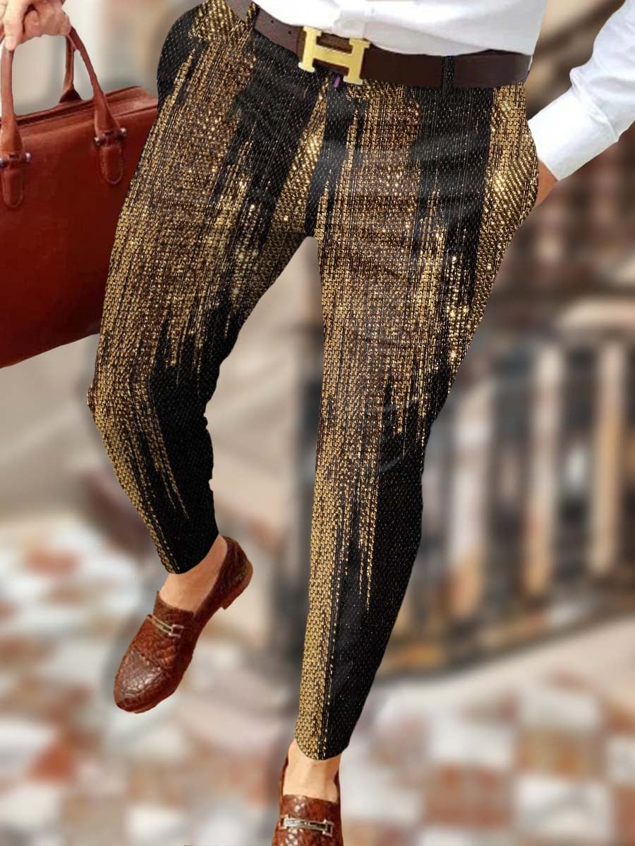Men's Fashion Luxury Gold Sequined Printed Suit Pants