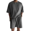 Men's Casual Loose-Fit Solid-Color Crewneck T-Shirt & Shorts Two-Piece Athletic Set by Inlyline