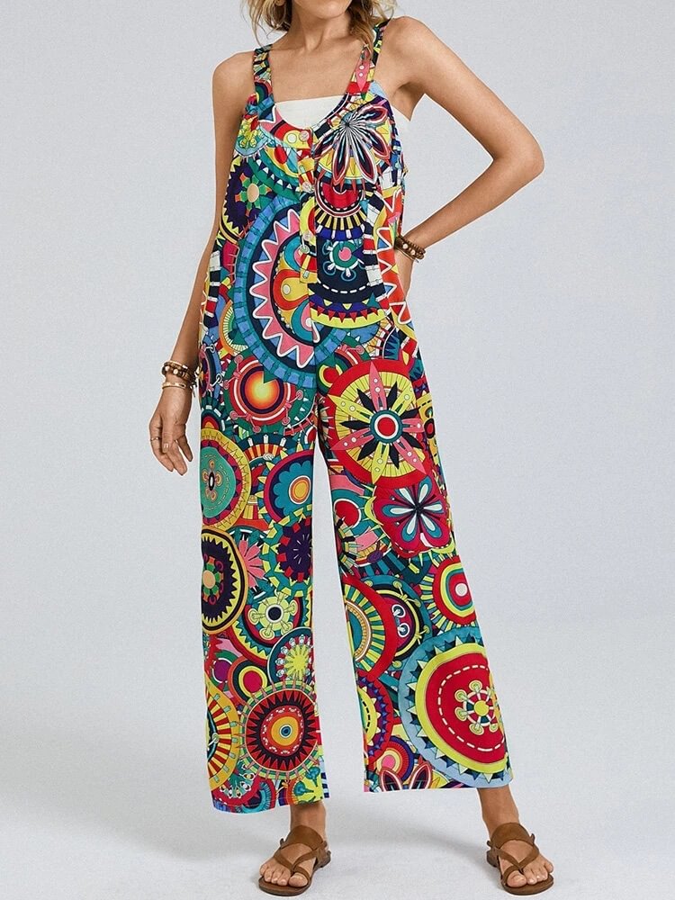 Casual Floral Print Jumpsuit Wide-leg Pants