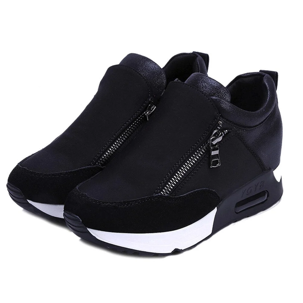 Size 35-42 Women Sneakers Casual Running Shoes Hiking Thick Bottom Platform Wedges Shoes Lace Up Woman Sports Shoes Black Red