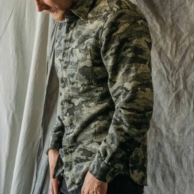 Vintage Camouflage Wool-Blend Long-Sleeve Shirt