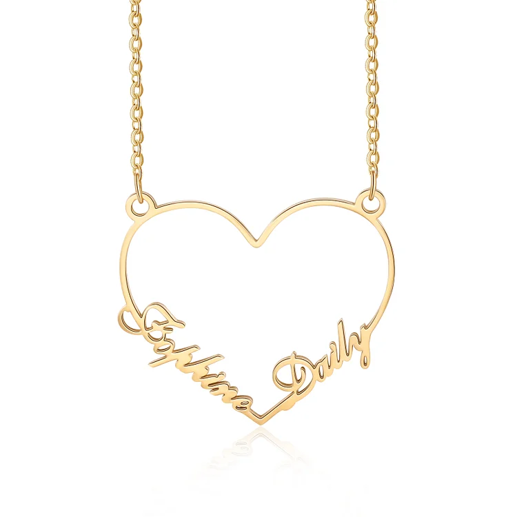 S925 Classic Heart Name Necklace Personalized 2 Names Birthday Gift for Women Girls