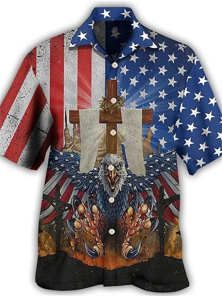 Men's Shirt Summer Hawaiian Shirt Graphic Prints Eagle American Flag Turndown Black Black / Green Yellow Light Green Black / Brown Casual Hawaiian Short Sleeve Button-Down Print Clothing Apparel | 168DEAL