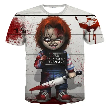 Horror Movie Kids Game Chucky 3D Printed Men's Casual Short Sleeve T-shirt at Hiphopee