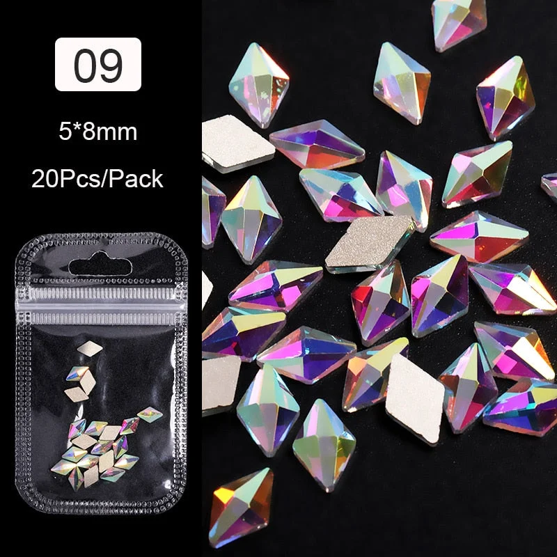 Crystals Clear AB Glass Rhinestone Stones Solid Flat Back Nail Ornaments Colorful Granular Three-Dimensional Nail Art Decoration-Nail Inspo