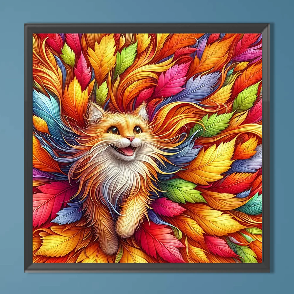 Diamond Painting - Full Round Drill - Leaf Orange Cat(Canvas|40*40cm)