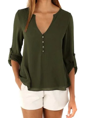 Long-sleeved V-neck loose chiffon shirt