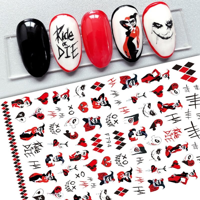 3D Halloween Nail Stickers Anime Joker Spider Snake Sliders Nail Art Stickers Adhesive Decals Girls Children Party Decor Nail