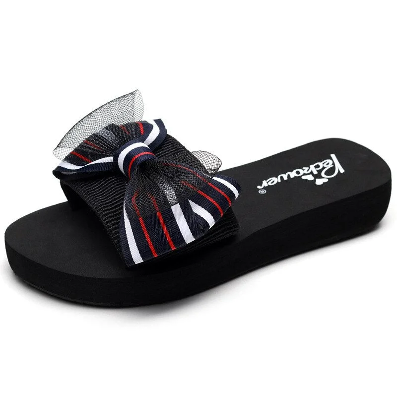 Women Sandals Net Yarn Bow-Knot Sweet Platform Sandals Summer Shoes Ladies Wedges Heels Sandalias Mujer Peep Toe Slippers hy462