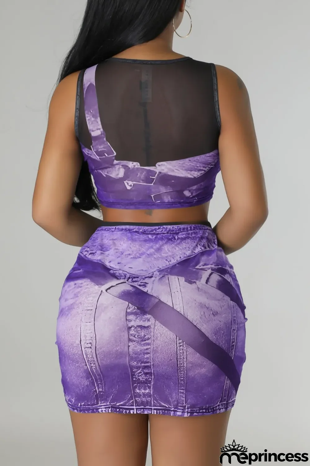 Blue Sexy Casual Print Patchwork O Neck Sleeveless Two Pieces