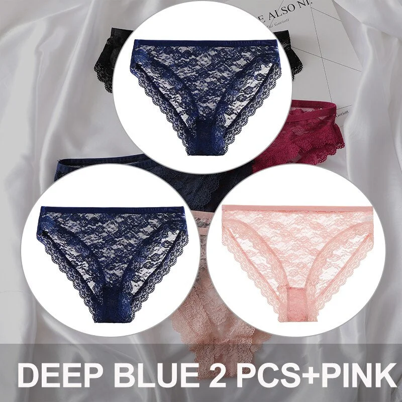 FINETOO 3PCS/Set Floral Lace Sexy Women Lingerie Panties M-2XL Plus Size Underpants Transparent Female Comfortable Briefs Girls