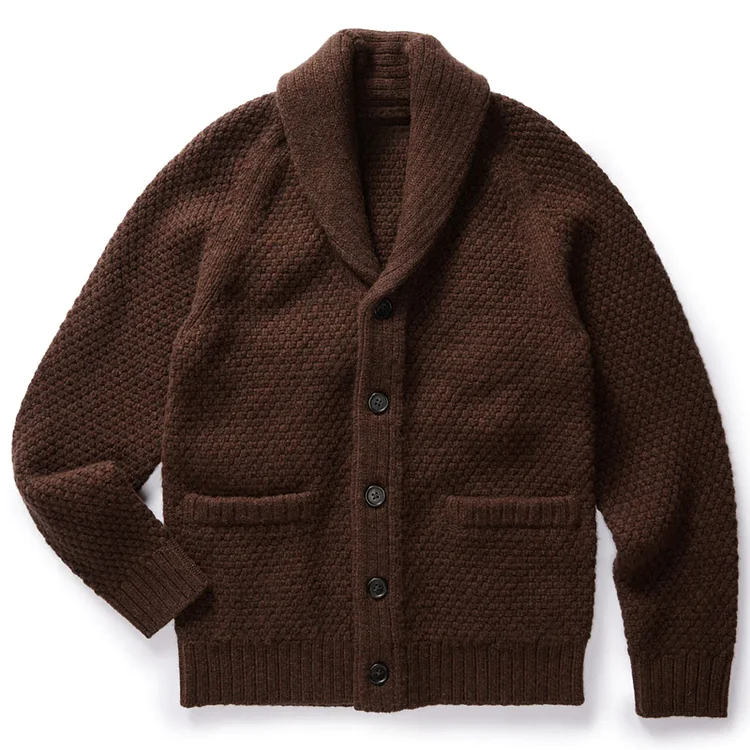 Vintage 100% Merino Wool Shawl Collar Knitted Cardigan