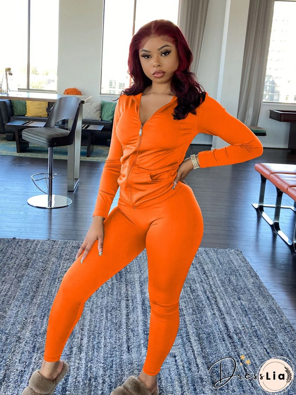 Zipper Hooded Sweatshirts Pants Joggers 2 Piece Suit