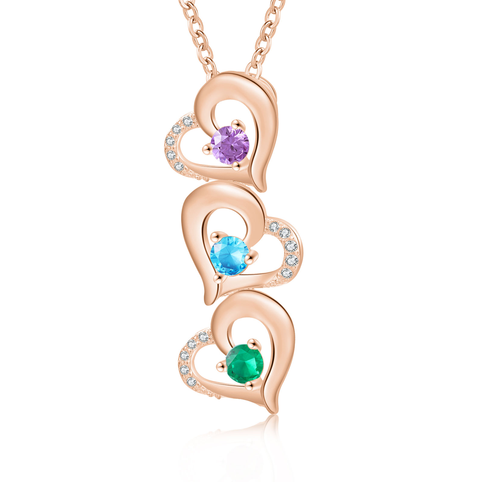 3 Names - Personalised Heart Pendant Necklace Custom Birthstones & Names Necklace Birthday Gift for Her-Jessemade AU