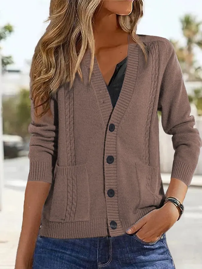 Women Fashion Cable Knit Button Front Sweater Coat