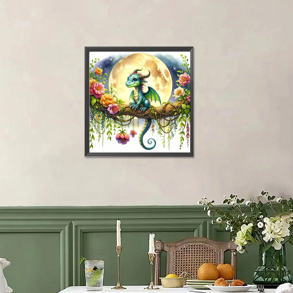 Diamond Painting - Full Square Drill - Moon Azure Dragon(Canvas|30*30cm)