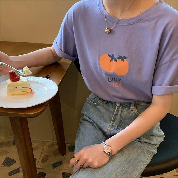 Casual Orange Print T-Shirt - Modakawa Modakawa