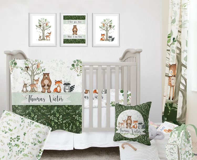 Personalized Boy Woodland Crib Bedding Set|Bed26