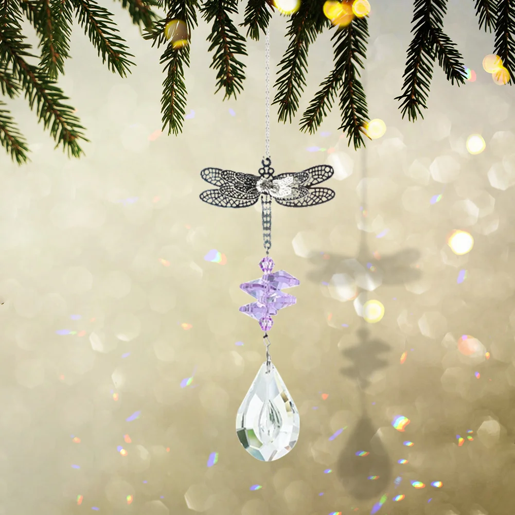 DIY Dragonfly Window Hanging Crystal Garland Suncatcher Pendant (Purple)