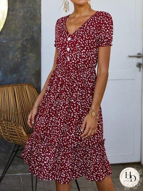 All Over Print Frill Trim Dress for Women
