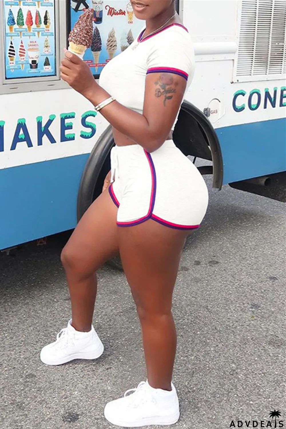 Yellow Fashion Casual Striped Solid Split Joint O Neck Short Sleeve Two Pieces