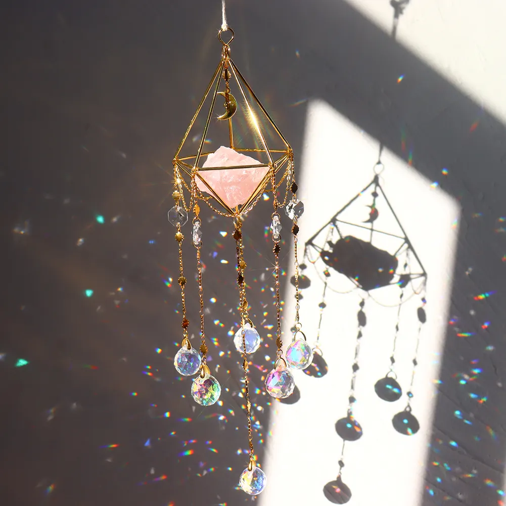 Crystal Wind Chimes Ornaments Moon Star Natural Stone Hanging Pendant Craft