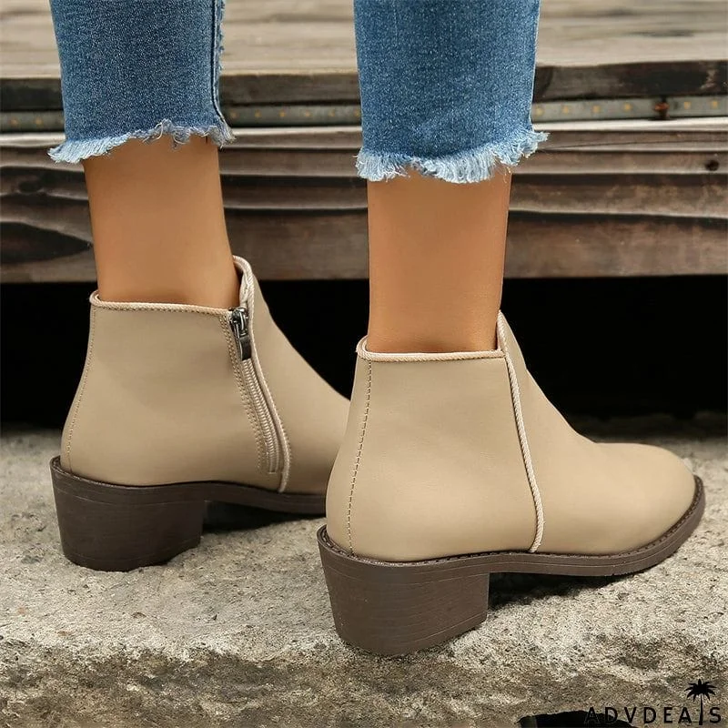 Women's Winter Classic Side Zipper Block Heels Martin Boots